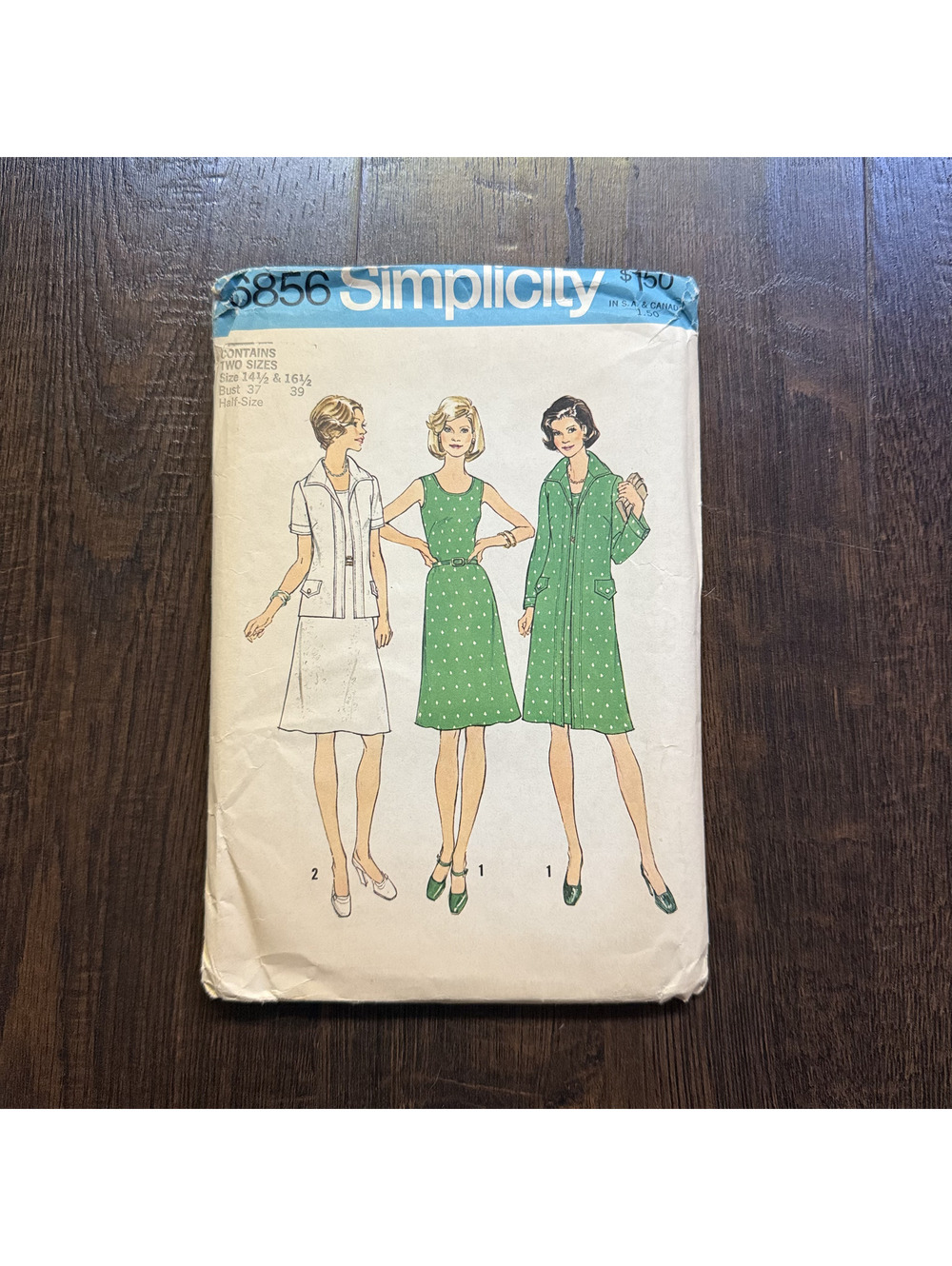 Vintage 1975 Simplicity 6856 Sewing Pattern Dress Jacket Half Size 14.5 16.5